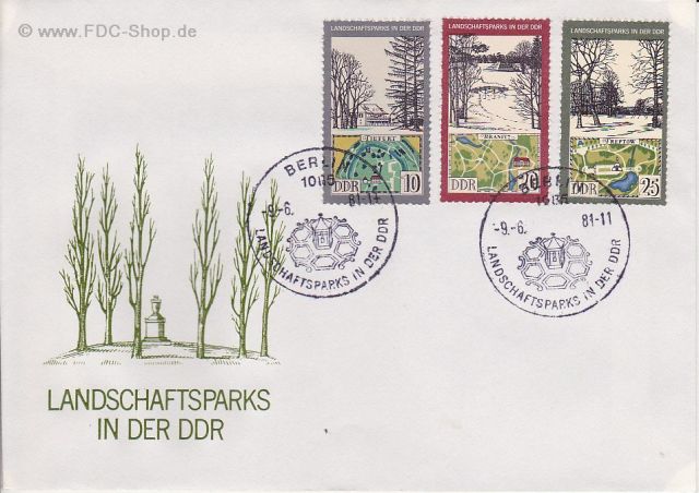Ersttagsbrief DDR Mi-Nr: 2612+2614+2615, Landschaftsparks
