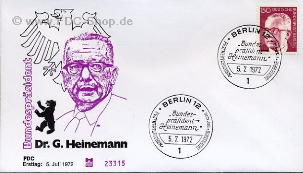 Ersttagsbrief BERLIN Mi-Nr: 431, Gustav Heinemann