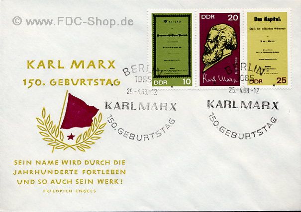 Ersttagsbrief DDR Mi-Nr: 1365A-1367A, 150. Geburtstag von Karl Marx