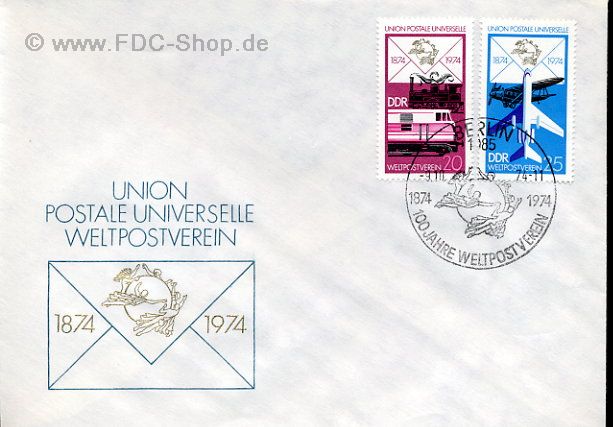 Ersttagsbrief DDR Mi-Nr: 1985+1986, 100 Jahre Weltpostverein