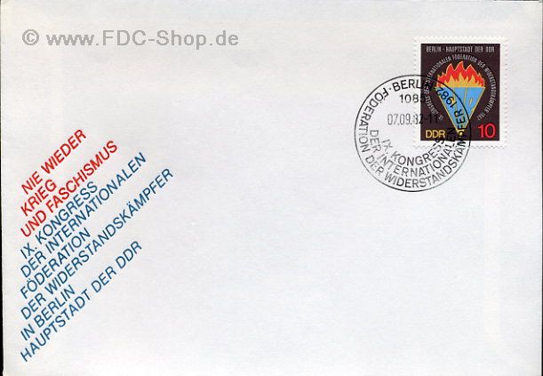 Ersttagsbrief DDR Mi-Nr: 2736, Kongreß der Internationalen Föderation der Widerstandskämpfer (FIR)