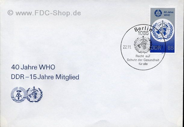 Ersttagsbrief DDR Mi-Nr: 3214, 40 Jahre Weltgesundheitsorganisation (WHO)