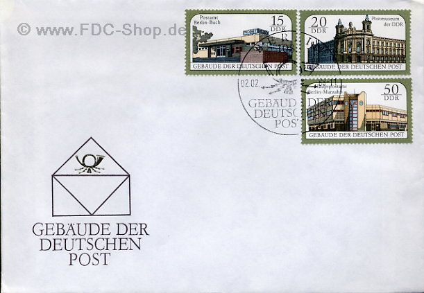 Ersttagsbrief DDR Mi-Nr: 3145-3147, Gebäude der Deutschen Post