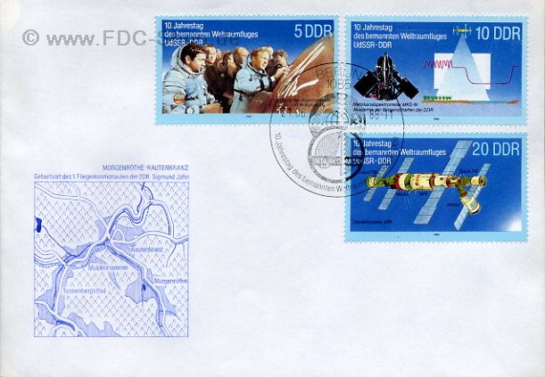 Ersttagsbrief DDR Mi-Nr: 3170-3172, 10. Jahrestag des gemeinsamen Weltraumfluges UdSSR-DDR