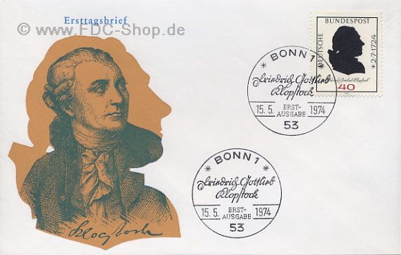Ersttagsbrief BUND Mi-Nr: 809, 250. Geburtstag von Freidrich Gottlieb Kloppstock
