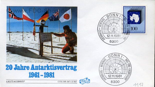 Ersttagsbrief BUND Mi-Nr: 1117, 20 Jahre Antarktis-Vertrag