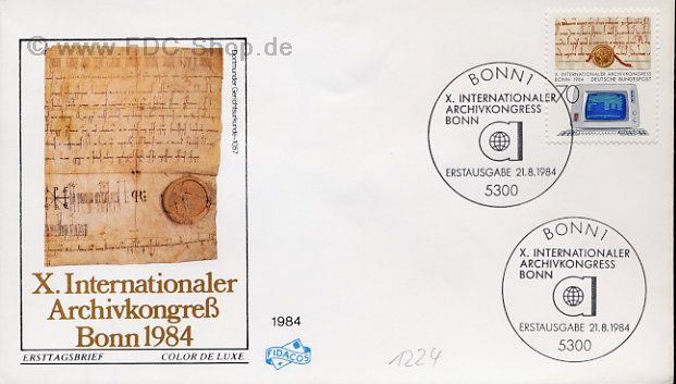 Ersttagsbrief BUND Mi-Nr: 1224, Internationaler Archivkongreß, Bonn