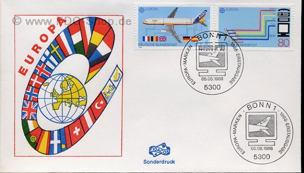 Ersttagsbrief BUND Mi-Nr: 1367-1368, Europa: Transport- und Komunikationsmittel