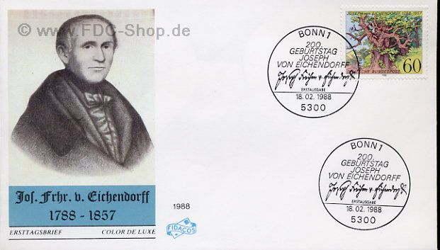 Ersttagsbrief BUND Mi-Nr: 1356, 200. Geburtstag von Joseph von Eichendorff (1788-1857), Dichter
