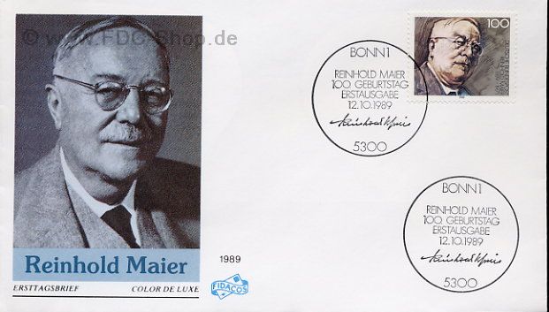Ersttagsbrief BUND Mi-Nr: 1440, Geburtstag von Reinhold Maier