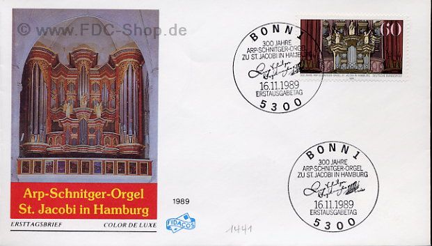 Ersttagsbrief BUND Mi-Nr: 1441, 300 Jahre Arp-Schnitger-Orgel in der Hauptkirche St. Jacobi, Hamburg