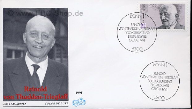 Ersttagsbrief BUND Mi-Nr: 1556, 100. Geburtstag von Reinhold von Thadden-Trieglaff