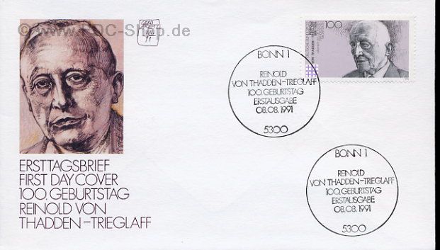 Ersttagsbrief BUND Mi-Nr: 1556, 100. Geburtstag von Reinhold von Thadden-Trieglaff