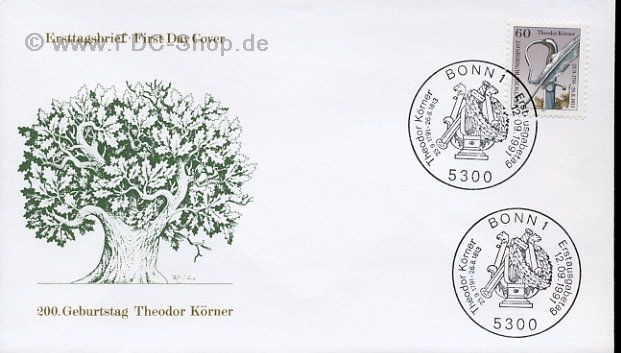Ersttagsbrief BUND Mi-Nr: 1559, 200. Geburtstag von Theodor Körner