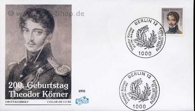 Ersttagsbrief BUND Mi-Nr: 1560, 200. Geburtstag von Theodor Körner