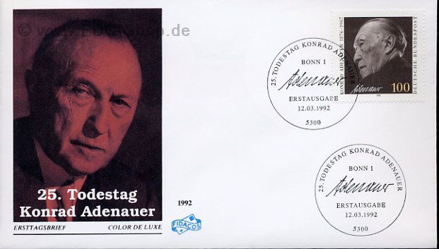 Ersttagsbrief BUND Mi-Nr: 1601, 25. Todestag von Konrad Adenauer