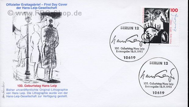 Ersttagsbrief BUND Mi-Nr: 1694, 100. Geburtstag von Hans Leip