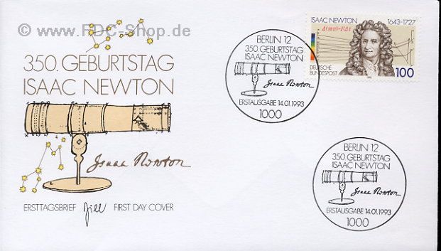 Ersttagsbrief BUND Mi-Nr: 1646, 350. Geburtstag von Sir Isaac Newton