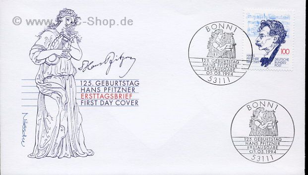 Ersttagsbrief BUND Mi-Nr: 1736, 125. Geburtstag von Hans Pfitzner