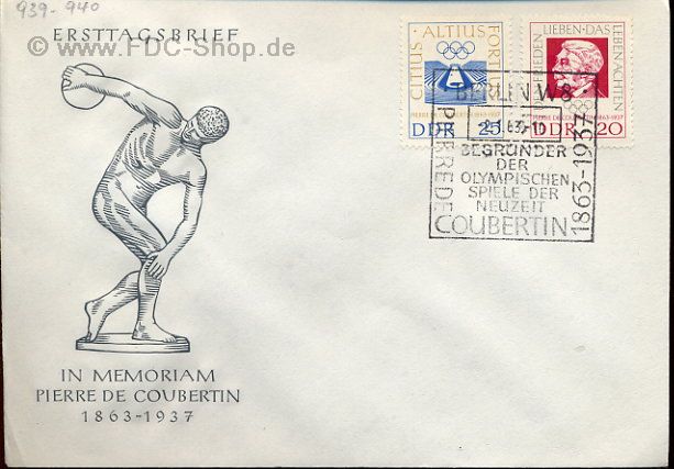 Ersttagsbrief DDR Mi-Nr: 939-940, 100. Geburtstag von Baron Pierre de Coubertin