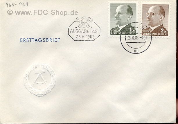 Ersttagsbrief DDR Mi-Nr: 968-969, Freimarken: Staatsratsvorsitzender Walter Ulbricht