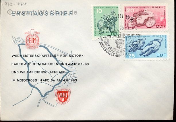 Ersttagsbrief DDR Mi-Nr: 972-974, Weltmeisterschaftläufe im Motocross, Apold; Motorradrennen, Sachsenring