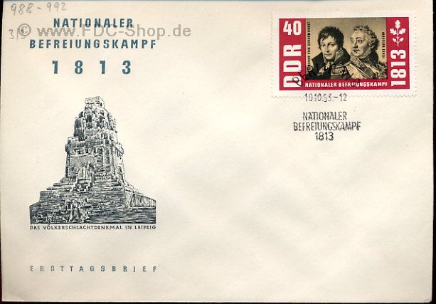 Ersttagsbrief DDR Mi-Nr: 992, 150. Jahrestag der Befreiungskriege