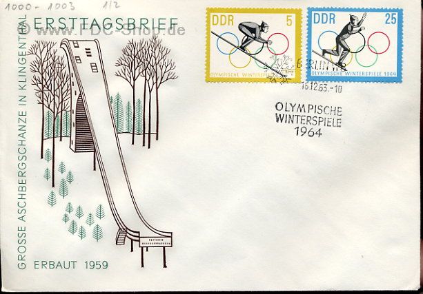 Ersttagsbrief DDR Mi-Nr: 1000+1003, Olympische Winterspiele, Innsbruck; Skispringen