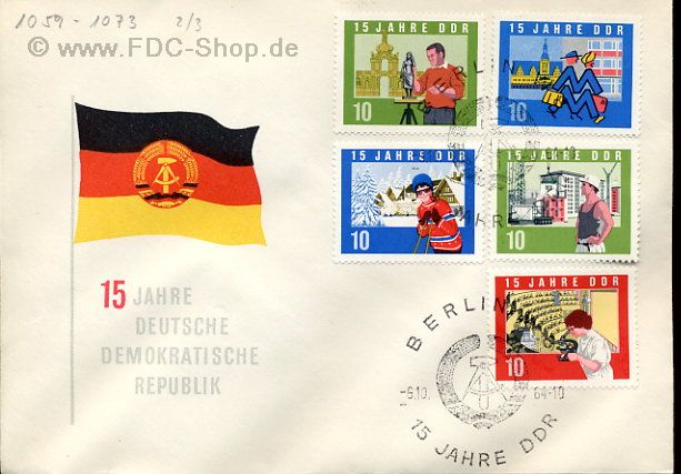 Ersttagsbrief DDR Mi-Nr: 1064-1068, 15 Jahre DDR