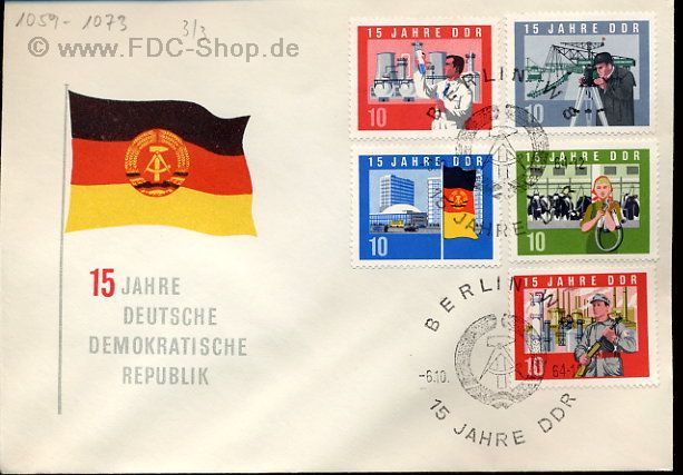 Ersttagsbrief DDR Mi-Nr: 1069-1073, 15 Jahre DDR