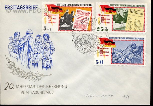 Ersttagsbrief DDR Mi-Nr: 1102+1106+1108, 20. Jahrestag der Befreiung vom Faschismus
