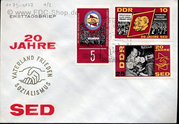 Ersttagsbrief DDR Mi-Nr: 1173+1174+1177, 20 Jahre Sozialistische Einheitspartei Deutschlands (SED)