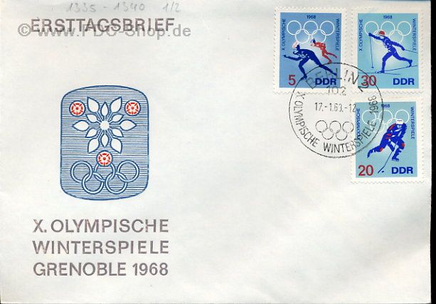 Ersttagsbrief DDR Mi-Nr: 1335+1338+1340, Olympische Winterspiele, Grenoble