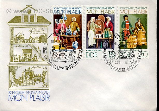 Ersttagsbrief DDR Mi-Nr: 1975+1977+1978, Schloßmuseum Arnstadt: Puppenhaus "Mon plasir"