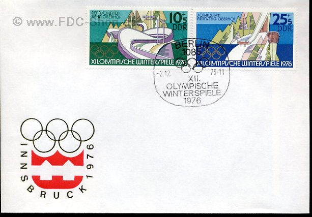 Ersttagsbrief DDR Mi-Nr: 2100+2102, Olympische Winterspiele 1976, Innsbruck