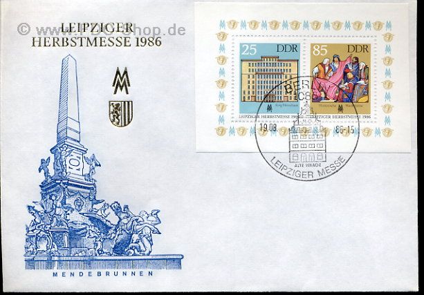 Ersttagsbrief DDR Mi-Nr: 3038-3039, Leipziger Herbstmesse, Block 85