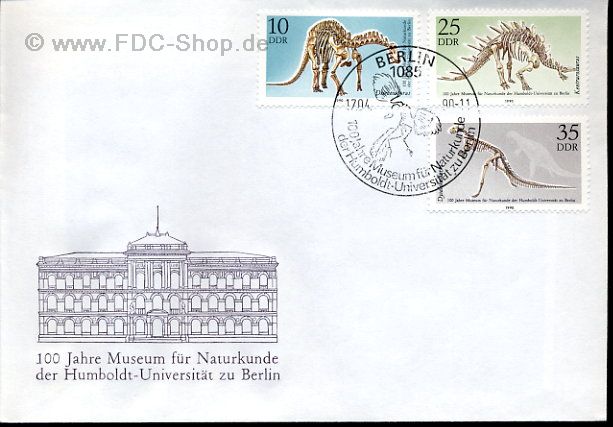 Ersttagsbrief DDR Mi-Nr: 3324-3326, 100 Jahre Museum für Naturkunde der Humboldt-Universität Berlin
