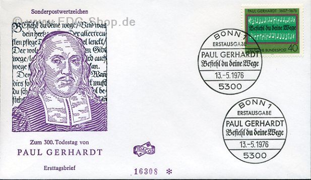 Ersttagsbrief BUND Mi-Nr: 893, 300. Todestag von Paul Gerhardt (1607-1676)