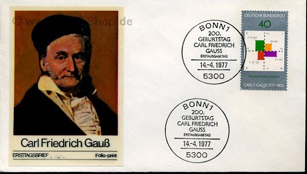Ersttagsbrief BUND Mi-Nr: 928, 200. Geburtstag von Carl Friedrich Gauß (1777-1855)