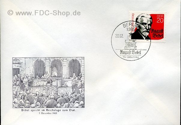 Ersttagsbrief DDR Mi-Nr: 3310, 150. Geburtstag von August Bebel