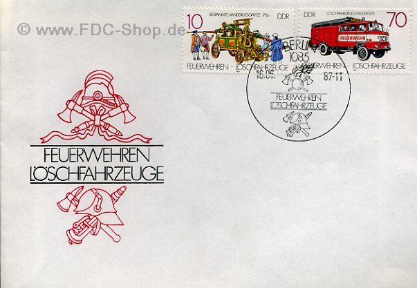 Ersttagsbrief DDR Mi-Nr: 3101+3104, Feuerwehren: Löschfahrzeuge