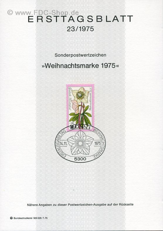 Ersttagsblatt BUND (23/1975) Mi-Nr: 874, Weihnachstmarke 1975