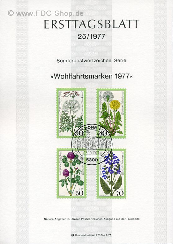 Ersttagsblatt BUND (25/1977) Mi-Nr: 949-952, Wohlfahrtsmarken 1977