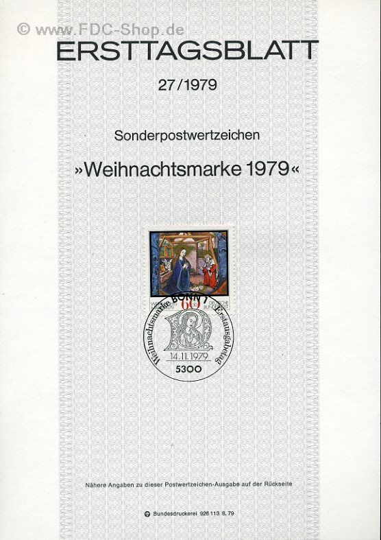 Ersttagsblatt BUND (27/1979) Mi-Nr: 1032, Weihnachtsmarke 1979