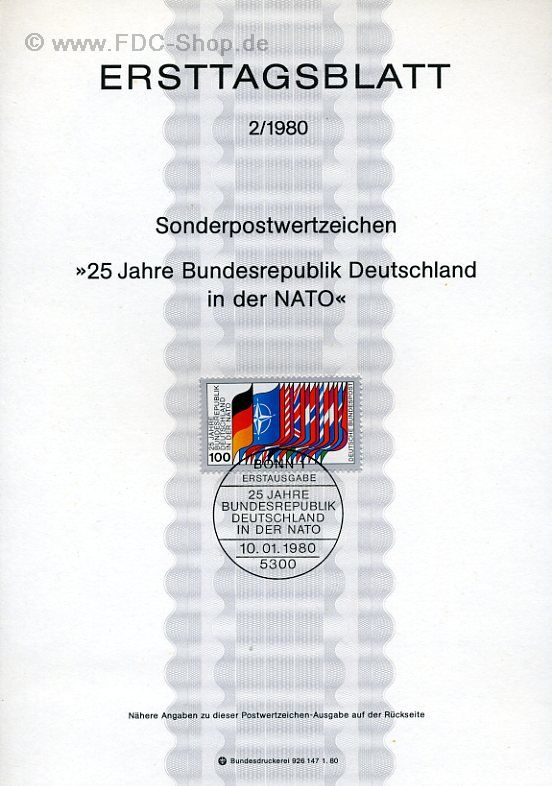 Ersttagsblatt BUND (02/1980) Mi-Nr: 1034, 25 Jahre Bundesrepublik Deutschland in der NATO