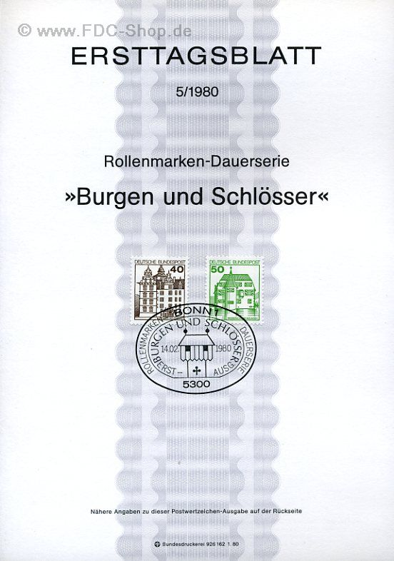 Ersttagsblatt BUND (05/1980) Mi-Nr: 1037-1038, Burgen und Schlösser