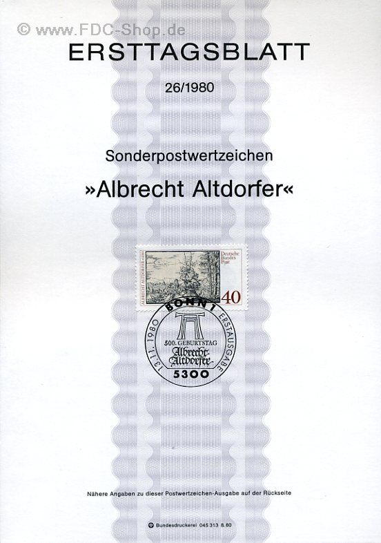 Ersttagsblatt BUND (26/1980) Mi-Nr: 1067, Albrecht Altdorfer