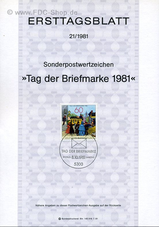 Ersttagsblatt BUND (21/1981) Mi-Nr: 1112, Tag der Briefmarke 1981