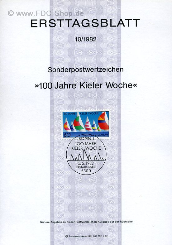 Ersttagsblatt BUND (10/1982) Mi-Nr: 1132, 100 Jahre Kieler Woche