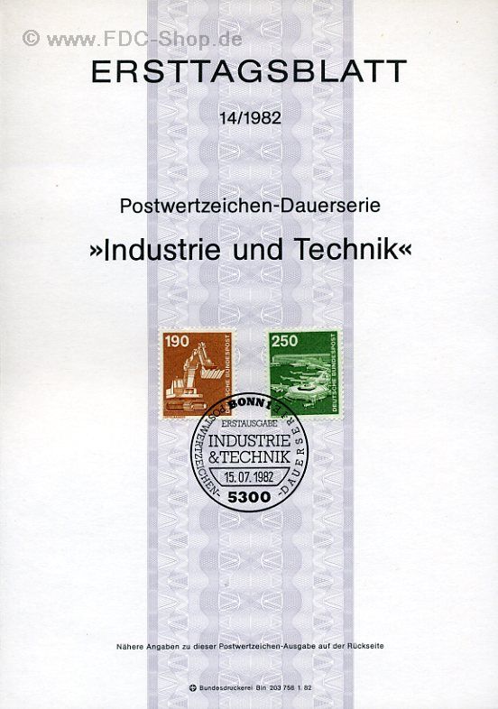 Ersttagsblatt BUND (14/1982) Mi-Nr: 1136-1137, Industrie und Technik